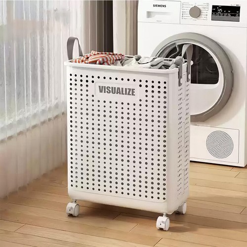 Wheeled plastic laundry basket - plastic,