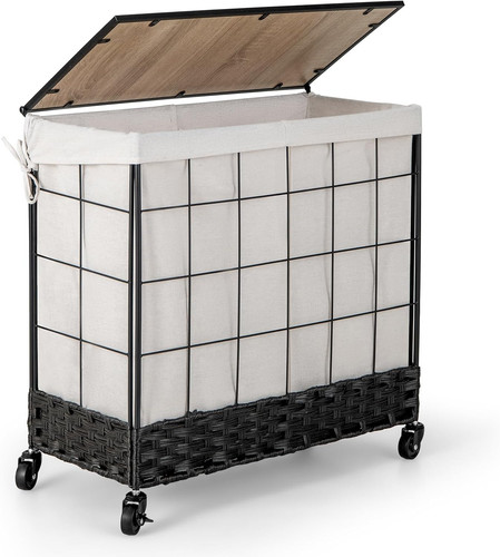 Woven rattan laundry basket - rattan,