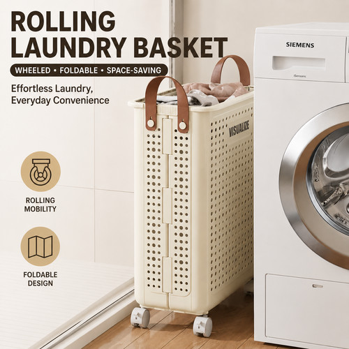 Beige foldable laundry basket - foldable,